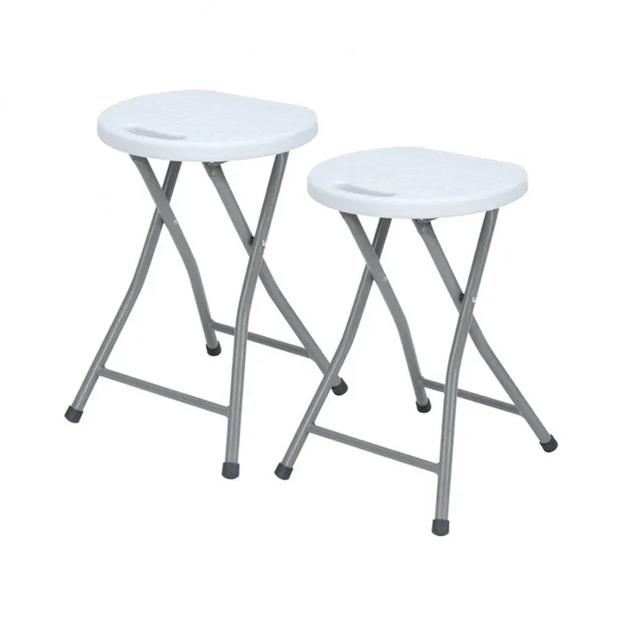 Pack 2 Taburetes Plegables de Resina y Acero 31x45cm Blancos 7house