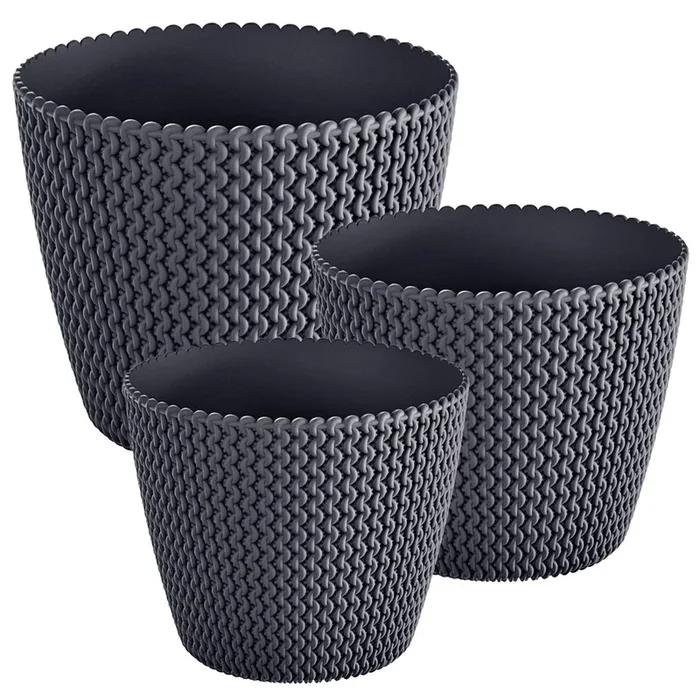Pack 3 macetas redondas Prosperplast (5/8/11,5 litros) Splofy de plastico en color antracita