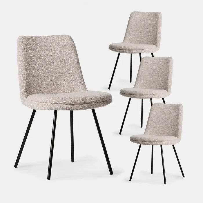Pack 4 sillas tapizadas bouclé gris topo con pata negra Tera – Klast