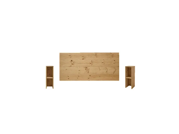 Pack Cabecero de cama y mesitas de madera maciza en tono roble medio de 180cm – FLANDES + LINA – DECOWOOD