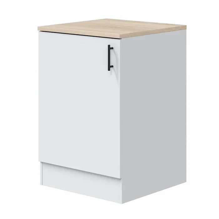 Pack de Muebles de Cocina Kira Modular en Blanco Brillo y Roble Canadian con 7 Módulos, Cajones, y Puertas Abatibles