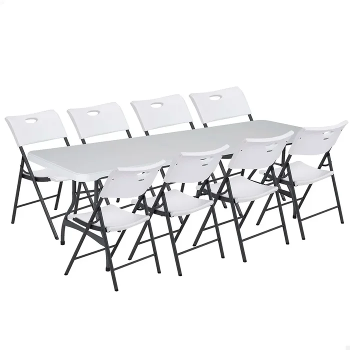 Pack mesa plegable 243,8×76,2 cm + 8 sillas plegables blanco Lifetime