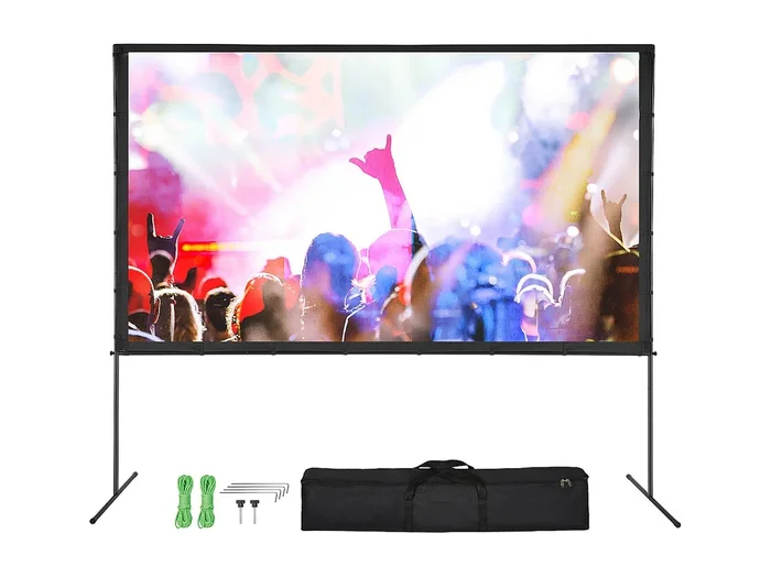 Pantalla de Proyección SucceBuy Portátil con Pie, 305 cm, 16 9 HD de Doble Cara Anti-arrugas y Gran Ángulo de Visión, para Proyectores de Cine Doméstico