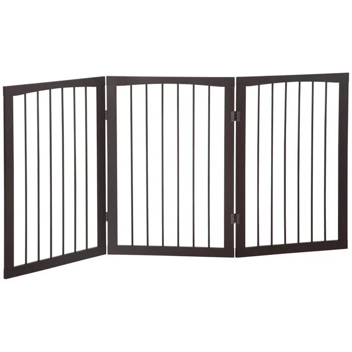 PawHut Barrera de Seguridad Plegable de 3 Paneles 160×76 cm Rejilla de Protección para Perros Pequeños para Puertas Escaleras Pasillos Café Oscuro