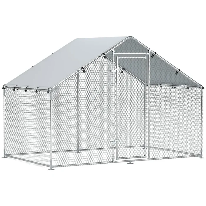 PawHut Gallinero para Exterior 3×1,7×1,9 m Gallinero de Acero Galvanizado con Cubierta Anti-UV e Impermeable Jaula para 5-8 Gallinas Plata