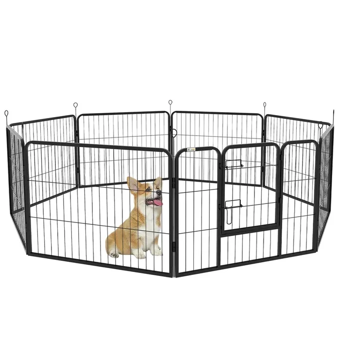 PawHut Parque para Perros de 8 Paneles 80×60 cm Cercado para Perros con Forma Personalizable Puerta Marco de Acero y 8 Anclajes de Tierra para Jardín Patio Negro