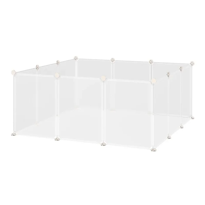 PawHut Valla para Mascotas, Jaula Modular, Recinto Interior de Plástico Transparente con 12 Paneles, 24 Conectores, para Conejos, Cobayas, Chinchillas, 105x105x45 cm, Blanco