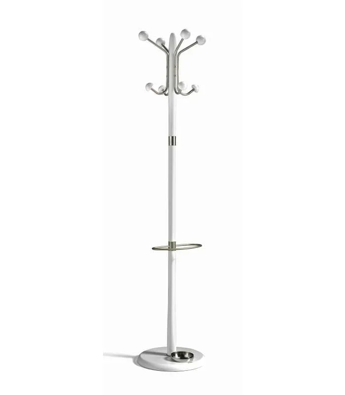 Perchero mod. 421 con paragüero herrajes en cromo satinado lacado blanco, 180 cm(alto)37 cm(ancho)37 cm(largo)