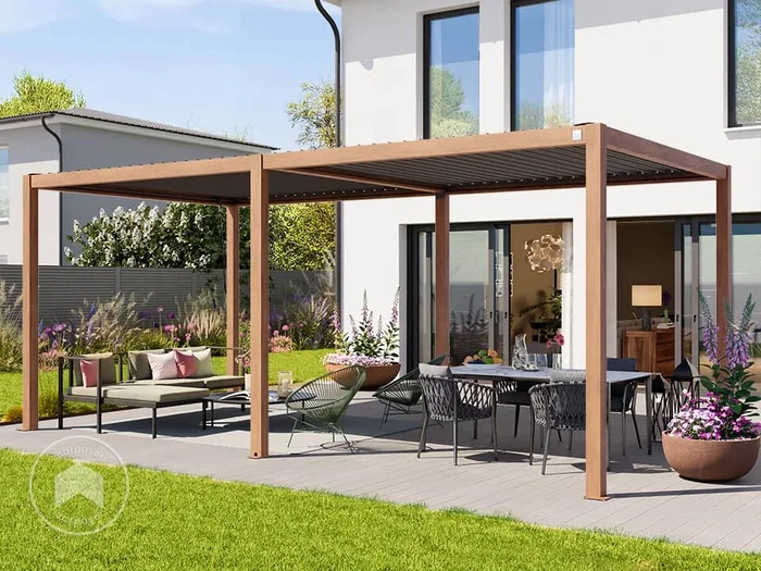 Pérgola, 3x6m, techo de lamas, óptica de madera
