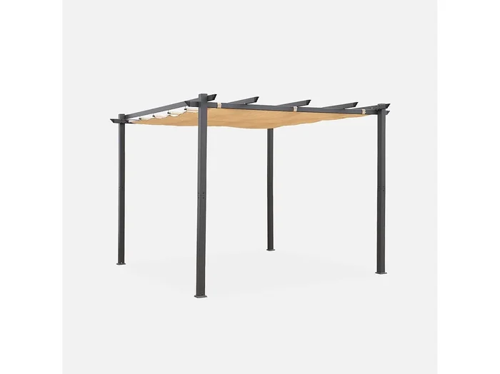 Pergola, aluminio, 3x3m, tela deslizante beige