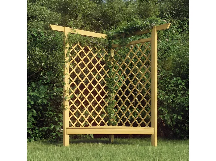 Pérgola esquinera con banco madera pino impregnada 166x81x174cm ES626945