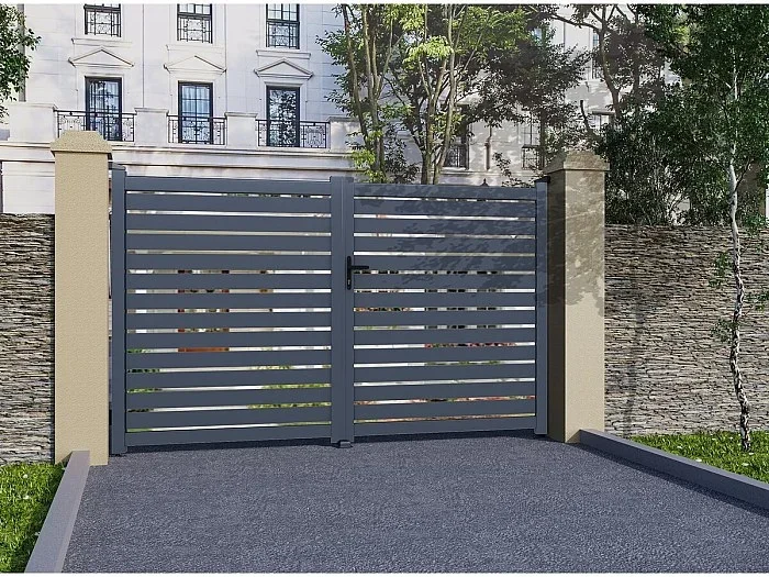 Portal de aluminio semiperforado «Julien» – 340 x 180 cm – Gris