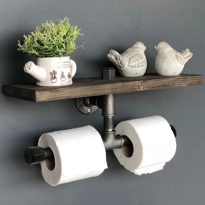 Portarrollos de papel higiénico con estante BORU 12×40 cm abeto