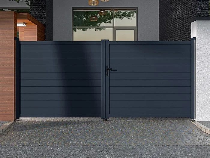 Portón motorizado de aluminio color antracita NAZARIO – Ancho 392 x Alt. 173 cm