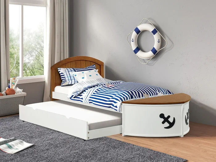 Poseidon White/Oak Twin Captain Bed