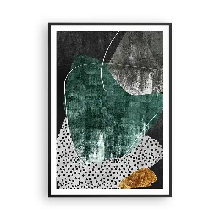 Póster en marco negro – Abstracción colorista con un copo de oro – 70×100 cm