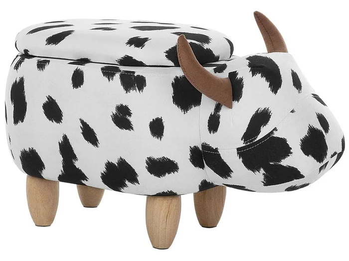 Puf animal con almacenaje COW Tela Blanco