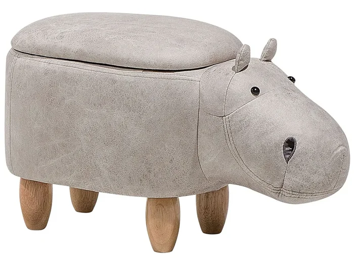 Puf animal con almacenaje HIPPO Piel sintética Gris claro