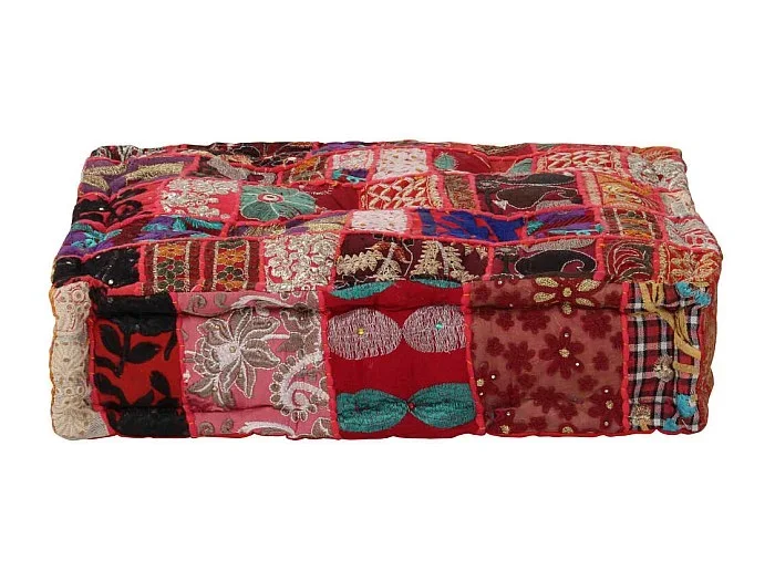 Puf cuadrado de pachtwork algodón hecho a mano 50x50x12 cm rojo ES744535