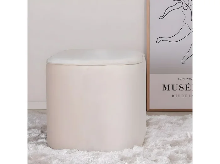 Puff Piff, reposapiés Ø44cm terciopelo blanco.