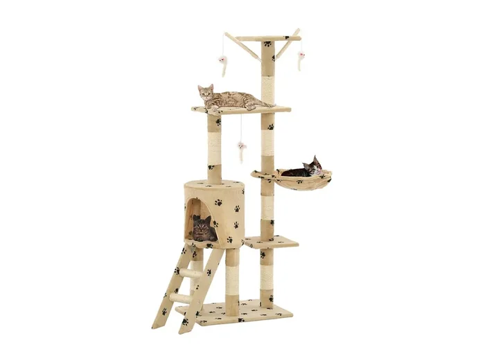 Rascador para gatos con poste de sisal 138 cm huellas beige ES919840