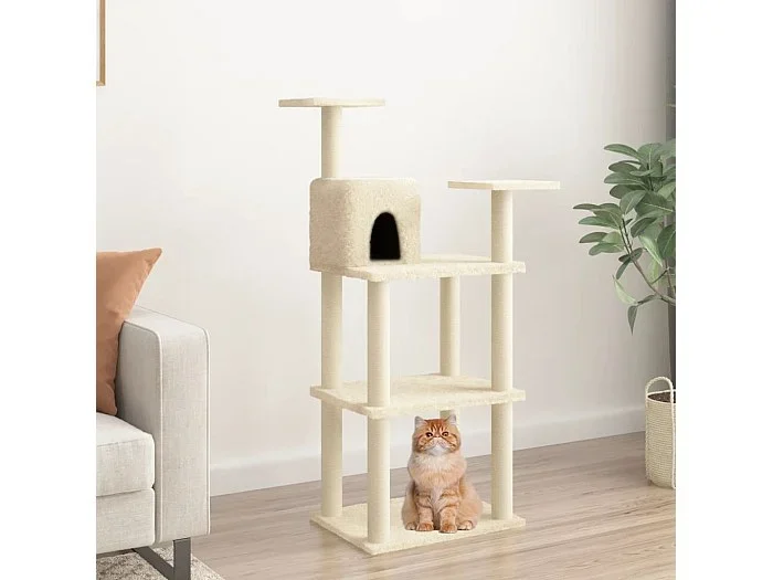 Rascador para gatos con postes de sisal color crema 118,5 cm ES793197