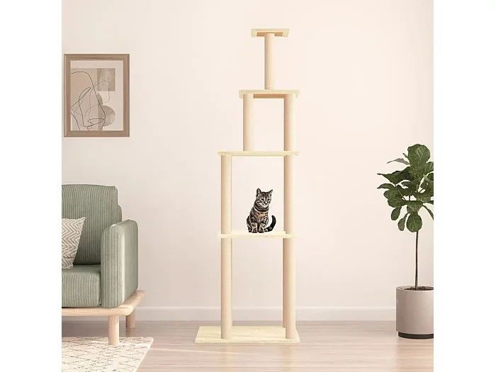 Rascador para gatos con postes de sisal color crema 183 cm ES392569