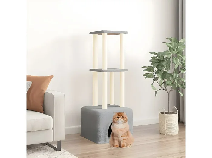 Rascador para gatos con postes de sisal gris claro 133,5 cm ES601899