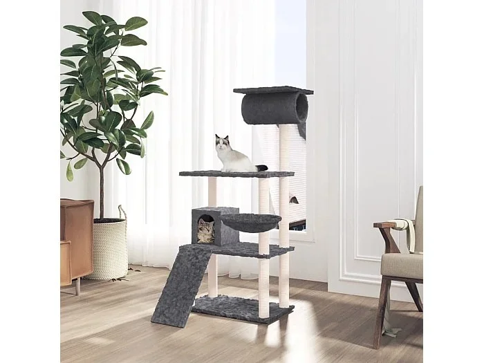 Rascador para gatos con postes de sisal gris oscuro 131 cm ES923980