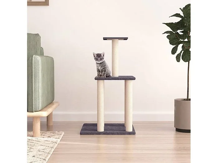 Rascador para gatos con postes de sisal gris oscuro 85,5 cm ES138776
