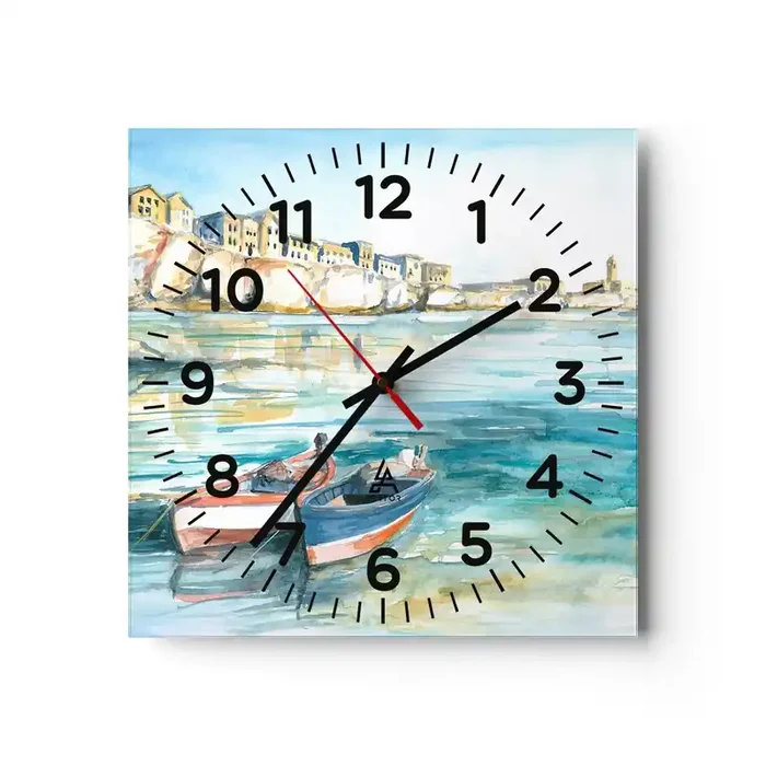 Reloj de pared – Reloj de vidrio – Paisaje en azul – 30×30 cm