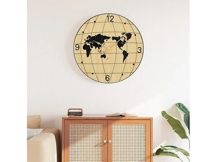 Reloj de pared de madera de ingeniería amarillo y negro Ø50 cm ES702449