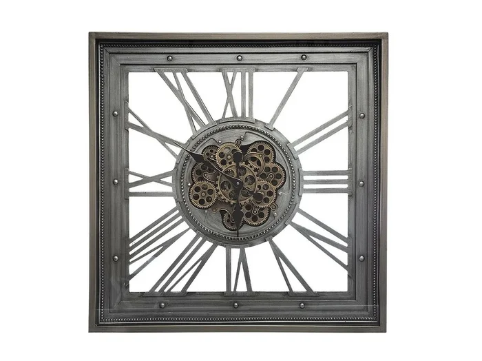 Reloj de Pared de Metal Gris con Mecanismo Aparente 80 x 80 cm
