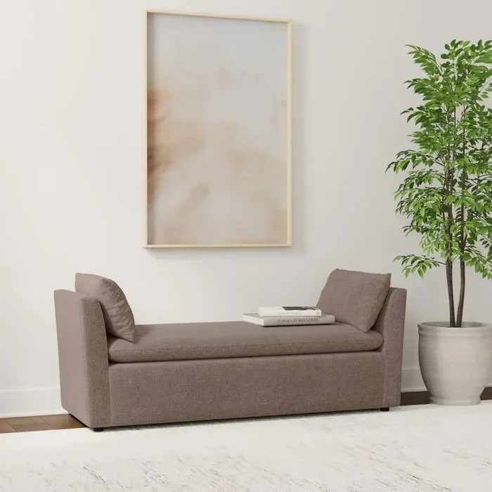 Robin Brown Upholstered Accent Bench with Raised Arms and Pillows
