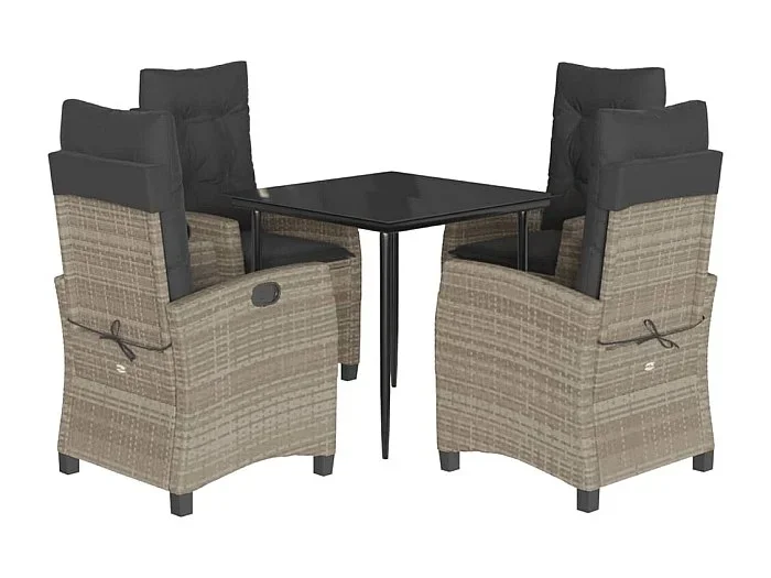 Roland Set comedor de jardín 5 pzas cojines ratán sintético gris claro