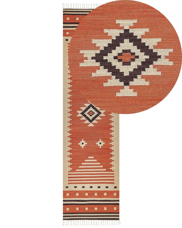 Rug GAVAR Orange 80 x 300 cm Cotton Kilim