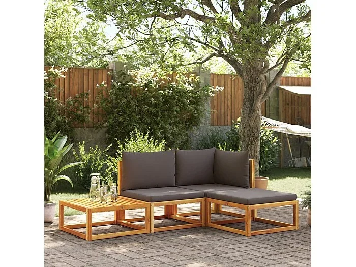 Salón de jardín con cojines 4 pzas madera maciza de acacia ES381405