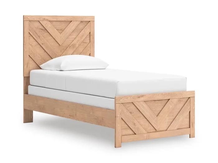 Sanginlane Tan Crossbuck Twin Panel Bed