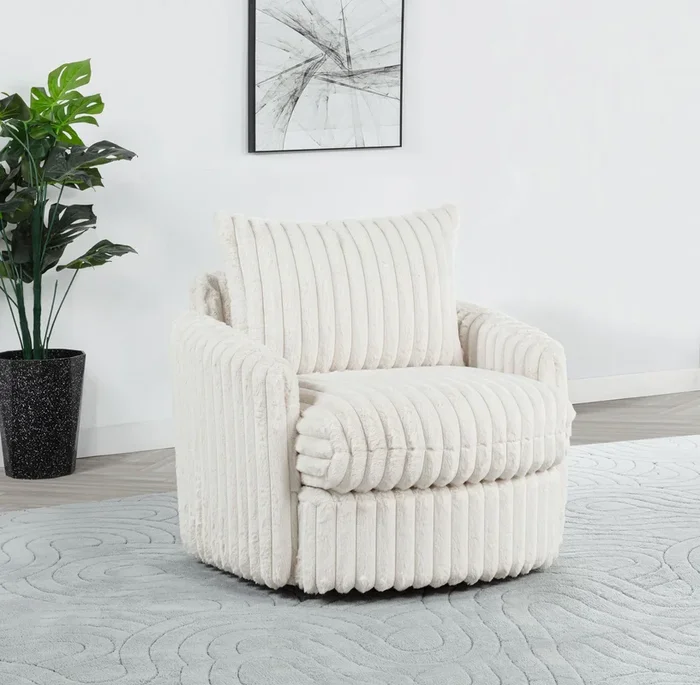 Sarco Ivory Corduroy Upholstered Swivel Accent Arm Chair