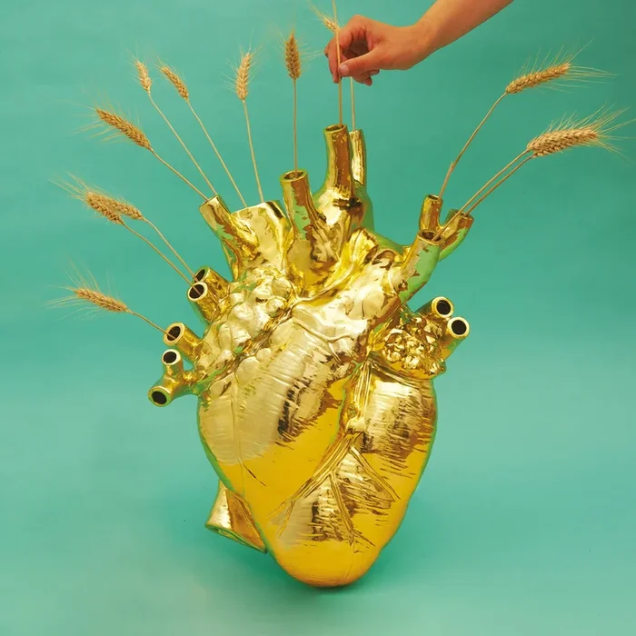SELETTI Love in Bloom Jarrón gigante, dorado, h 60 cm, fibra de vidrio