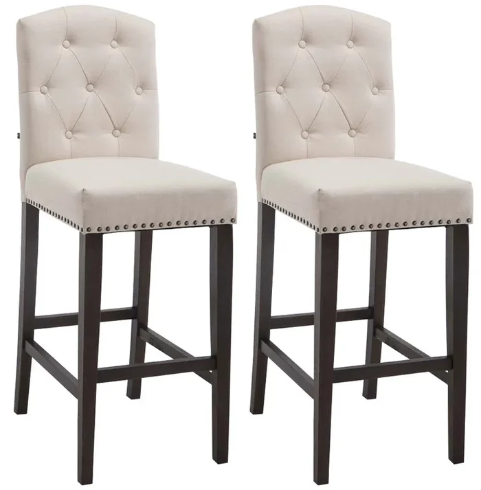 Set 2x Taburetes de Bar Louise en Tela Crema Antiguo