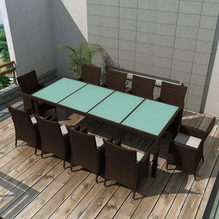 Set comedor de jardín 11 pzas y cojines ratán sintético marrón VidaXL