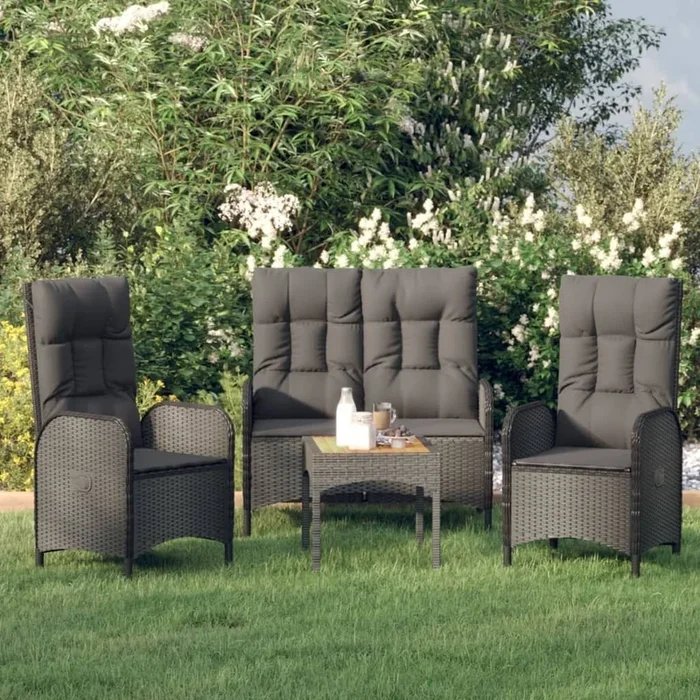 Set comedor de jardín 3 pzas con cojines ratán sintético negro VidaXL