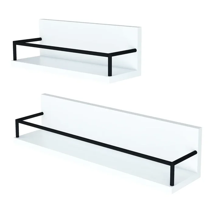 Set de 2 estantes flotantes Grue aglomerado 60x14x14 cm – Blanco/Negro [en.casa]