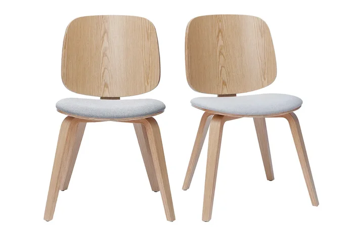 Set de 2 sillas de madera clara y tela gris clara BECK
