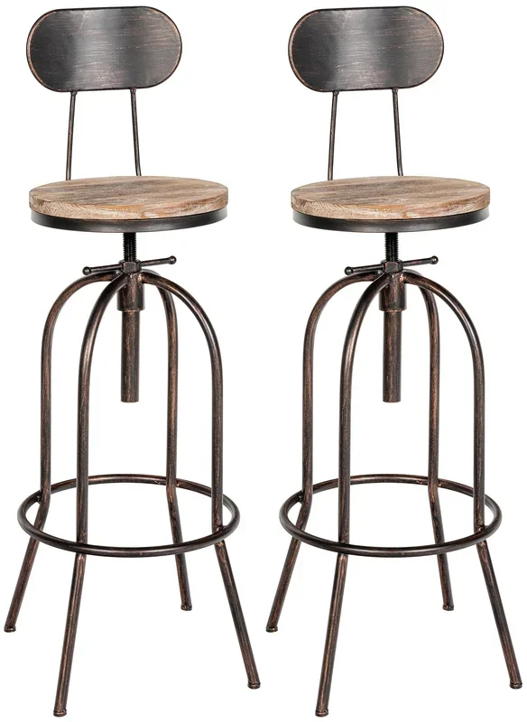 Set de 2 Taburetes de bar Pino en madera & metal Bronce