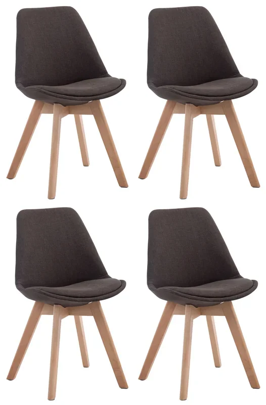 Set de 4 Sillas Borneo para comedor en tela Gris oscuro Natural