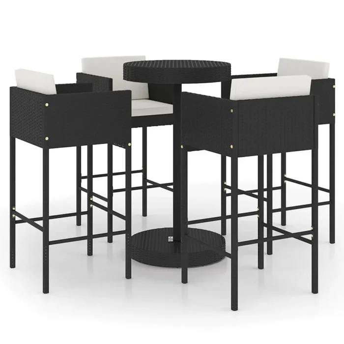 Set de bar para jardín 5 pzas y cojines ratán sintético negro