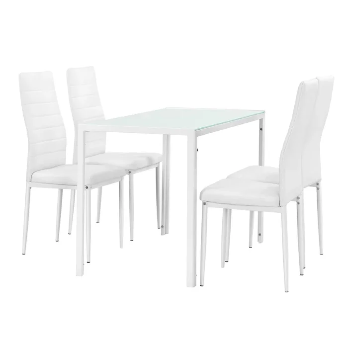 Set de comedor mesa + 4 sillas Bergen vidrio y polipiel 105 x 60 x 75 cm – Blanco [en.casa]