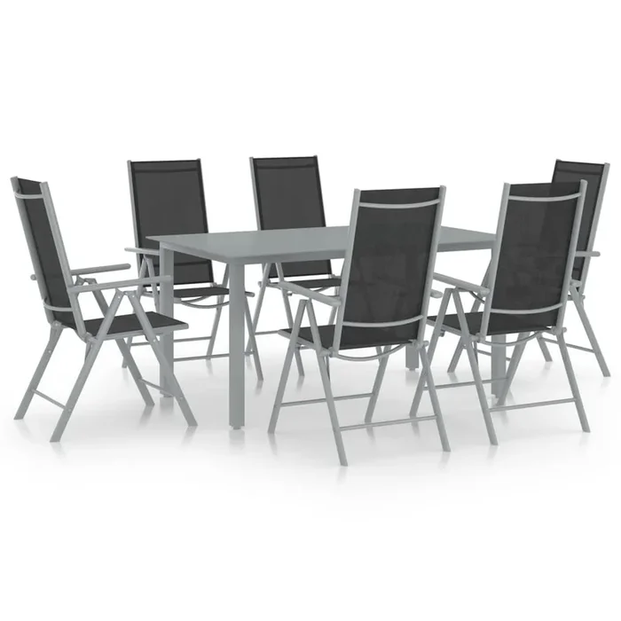 Set de comedor para jardín 7 piezas aluminio plata y negro VidaXL